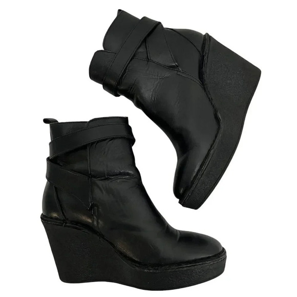 Pierre Hardy Leather Platform Wedge Boots Size 36 Black Ankle Booties Chunky 6US - Picture 5 of 9